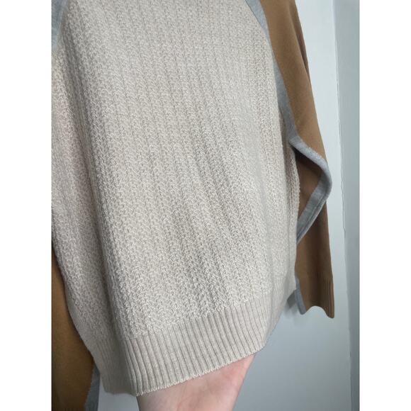 NWT French Connection Babysoft Mock Neck Sweater Large Tan Cream Cozy Colorblock - Picture 5 of 9